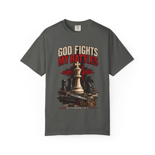 Christian Chess T-Shirt — "God Fights My Battles" Inspirational Faith Graphic Tee
