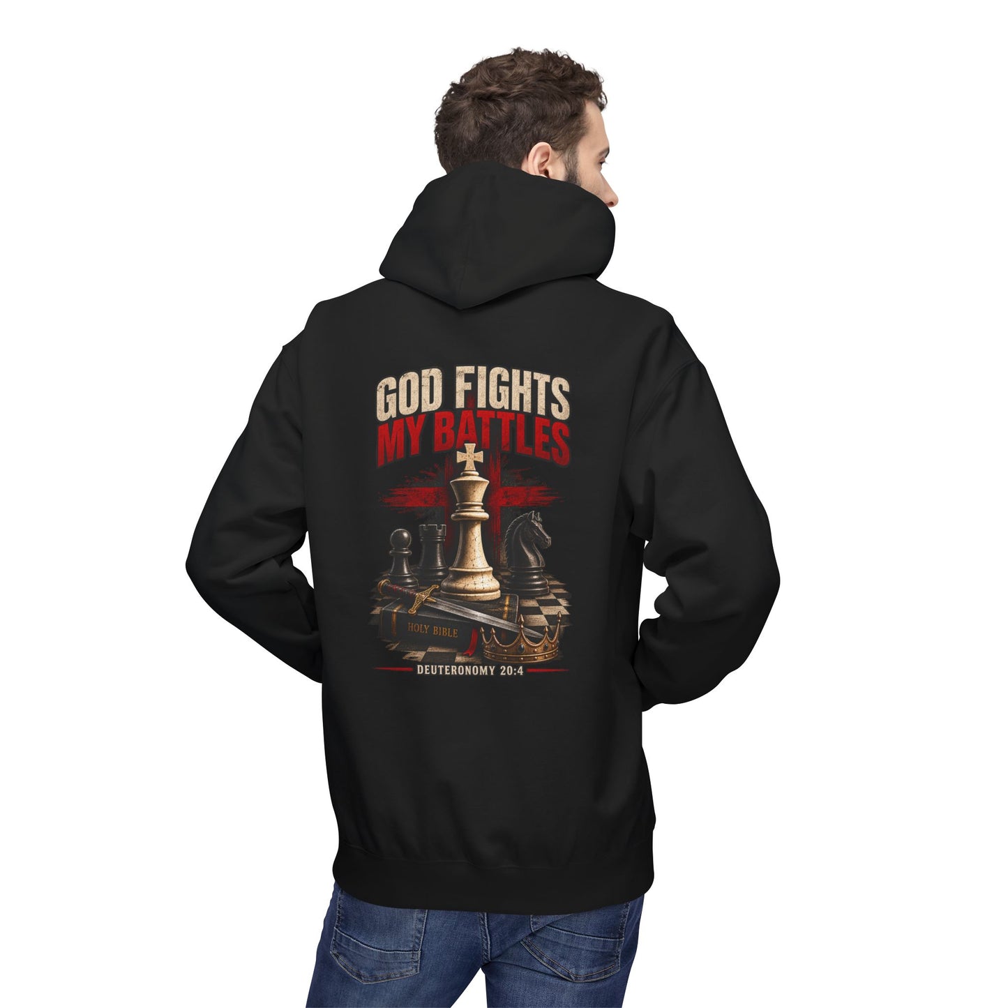 God Fights My Battles Hoodie — Christian Chess King Design