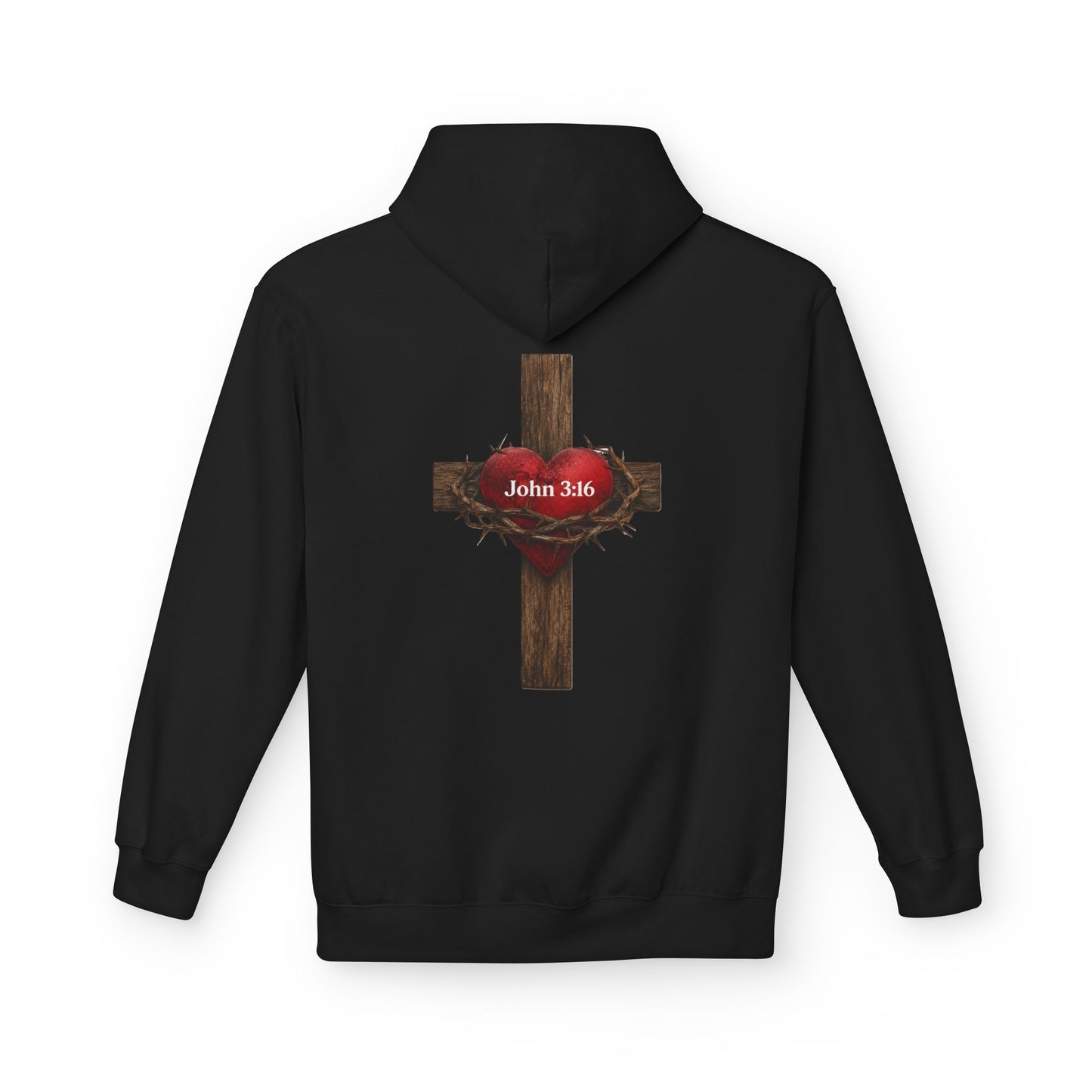 Christian Cross Hoodie with Crown of Thorns & "John 3:16" Graphic