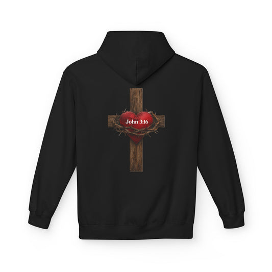 Christian Cross Hoodie with Crown of Thorns & "John 3:16" Graphic