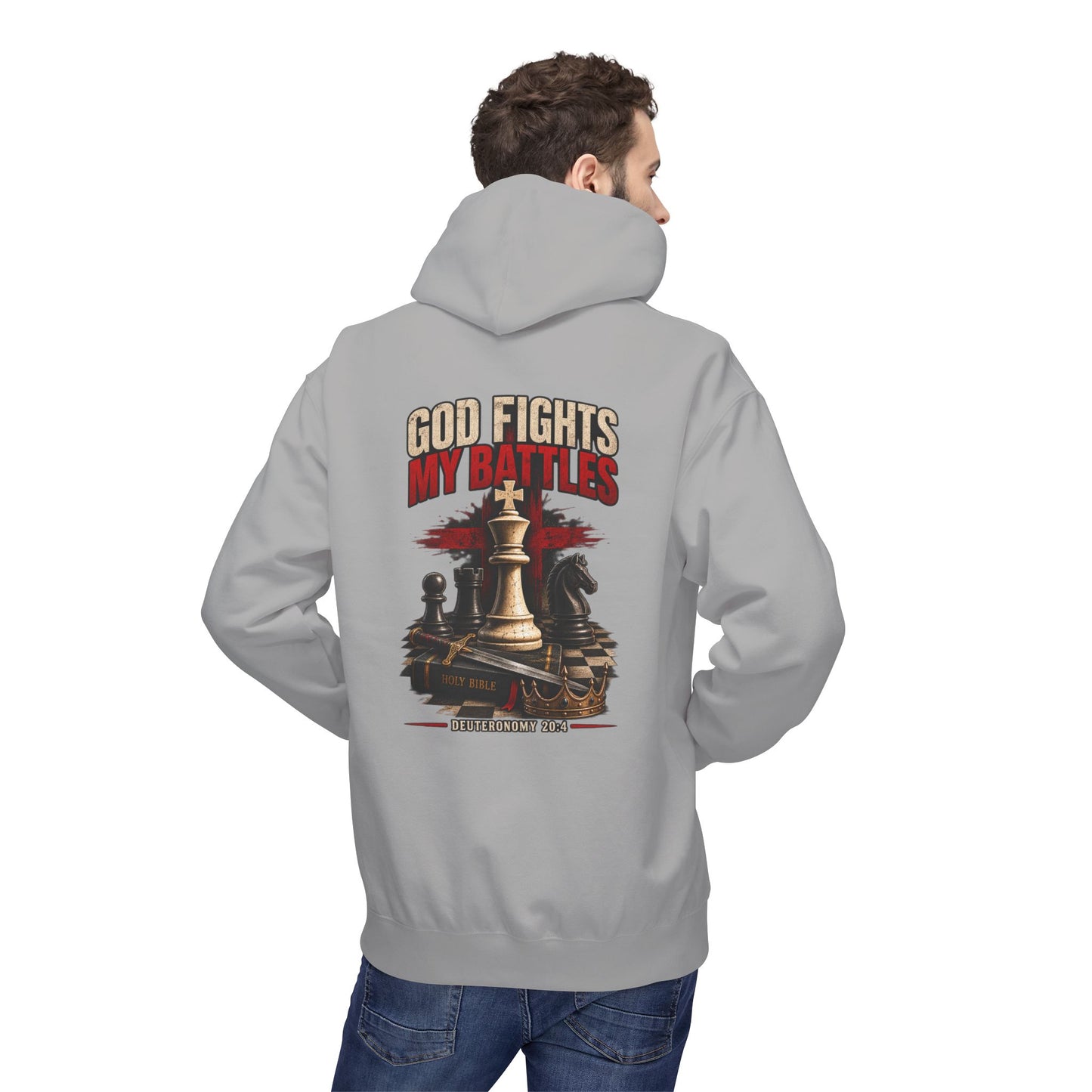 God Fights My Battles Hoodie — Christian Chess King Design