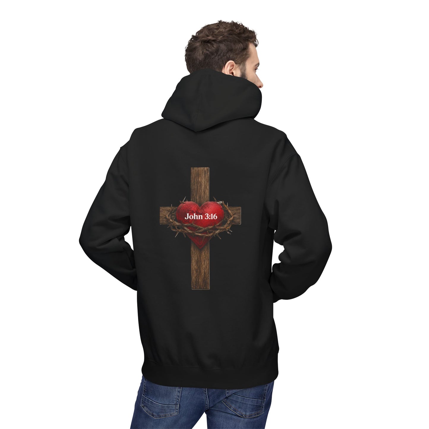 Christian Cross Hoodie with Crown of Thorns & "John 3:16" Graphic