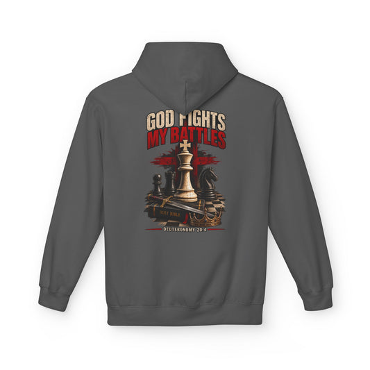 God Fights My Battles Hoodie — Christian Chess King Design