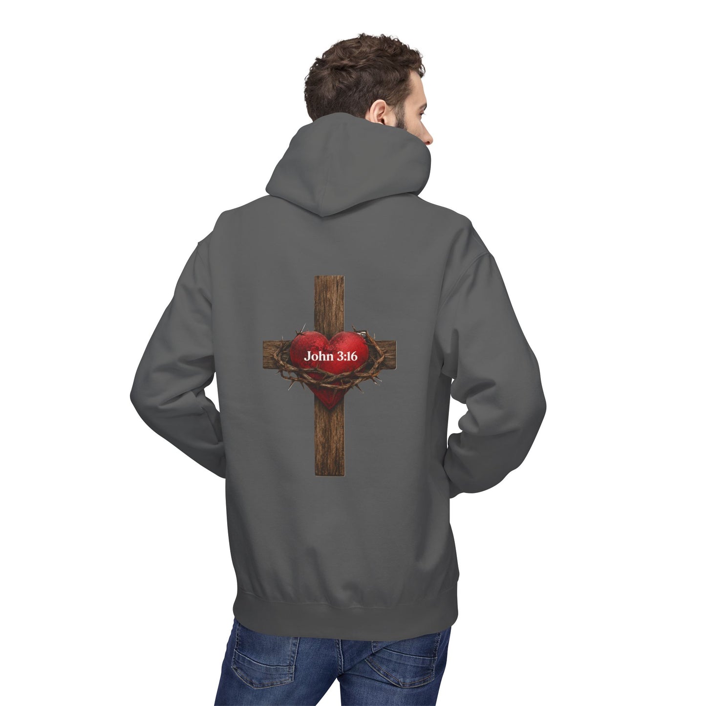 Christian Cross Hoodie with Crown of Thorns & "John 3:16" Graphic