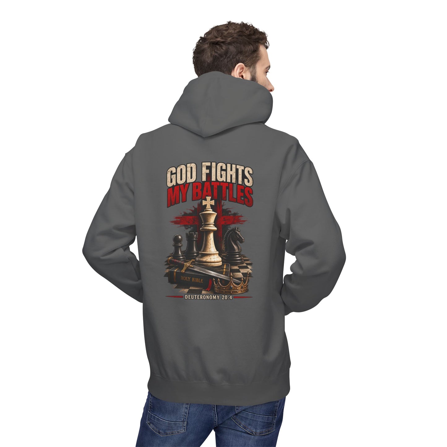 God Fights My Battles Hoodie — Christian Chess King Design