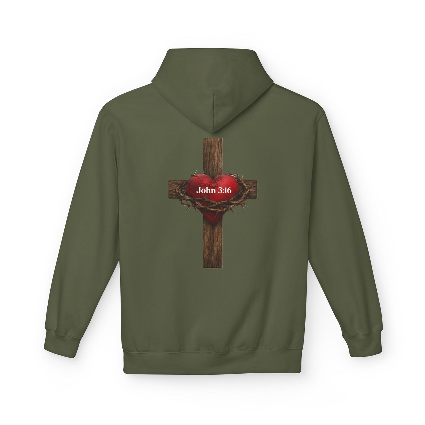 Christian Cross Hoodie with Crown of Thorns & "John 3:16" Graphic