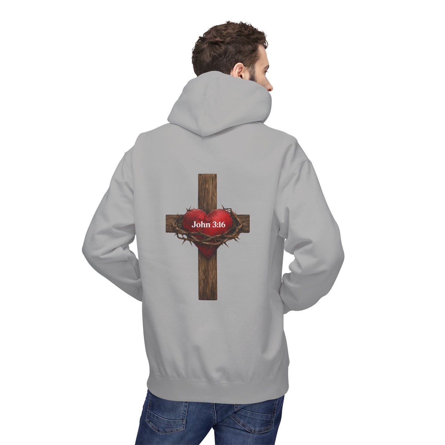 Christian Cross Hoodie with Crown of Thorns & "John 3:16" Graphic
