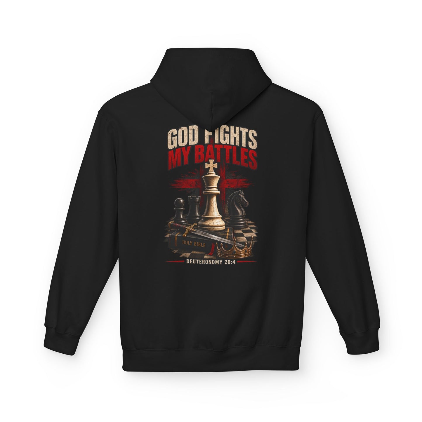 God Fights My Battles Hoodie — Christian Chess King Design