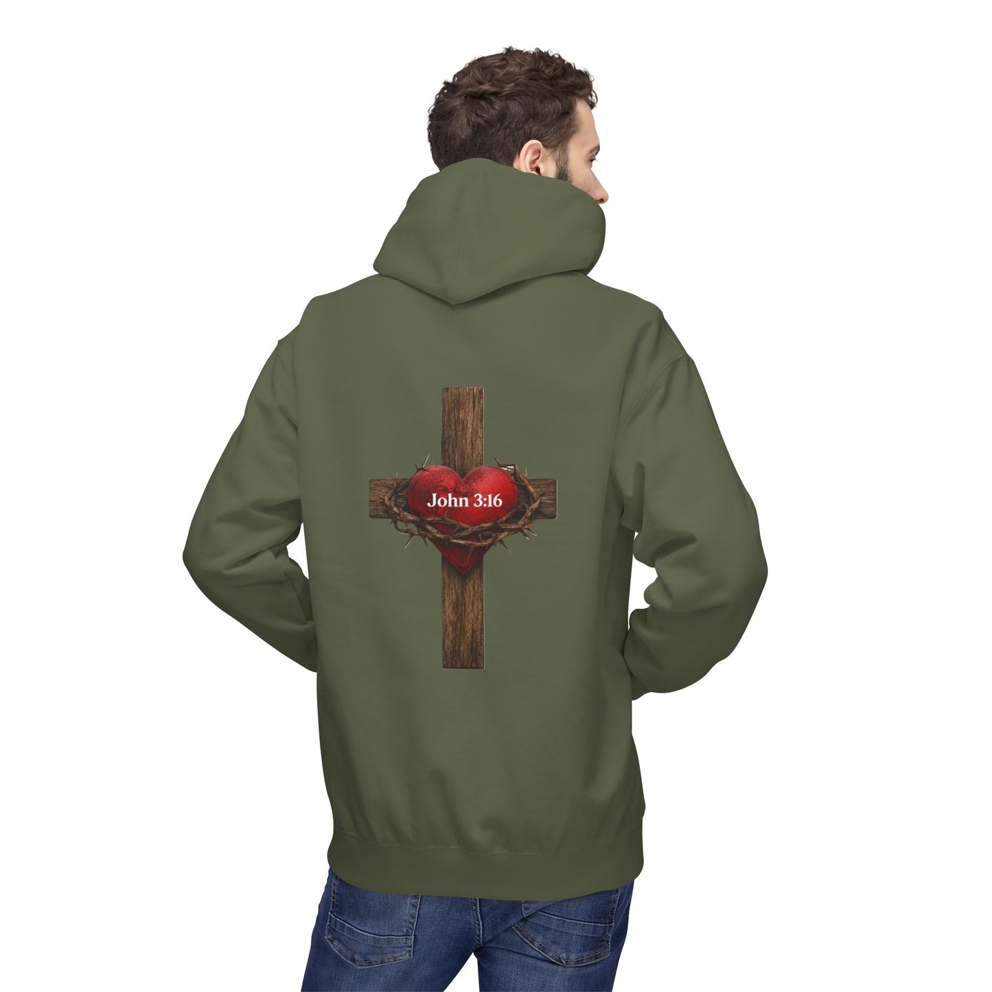 Christian Cross Hoodie with Crown of Thorns & "John 3:16" Graphic